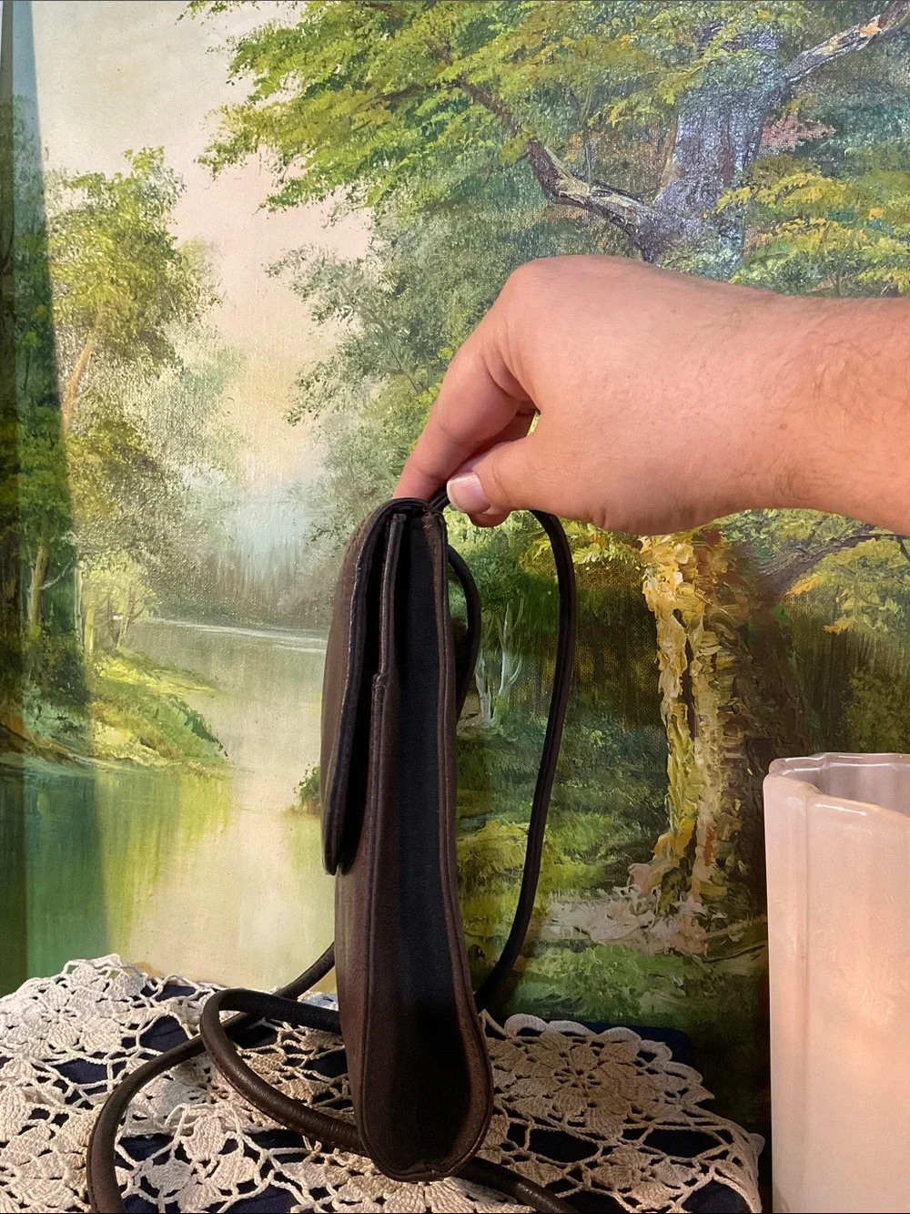Fossil Dark Brown Leather Messenger Crossbody